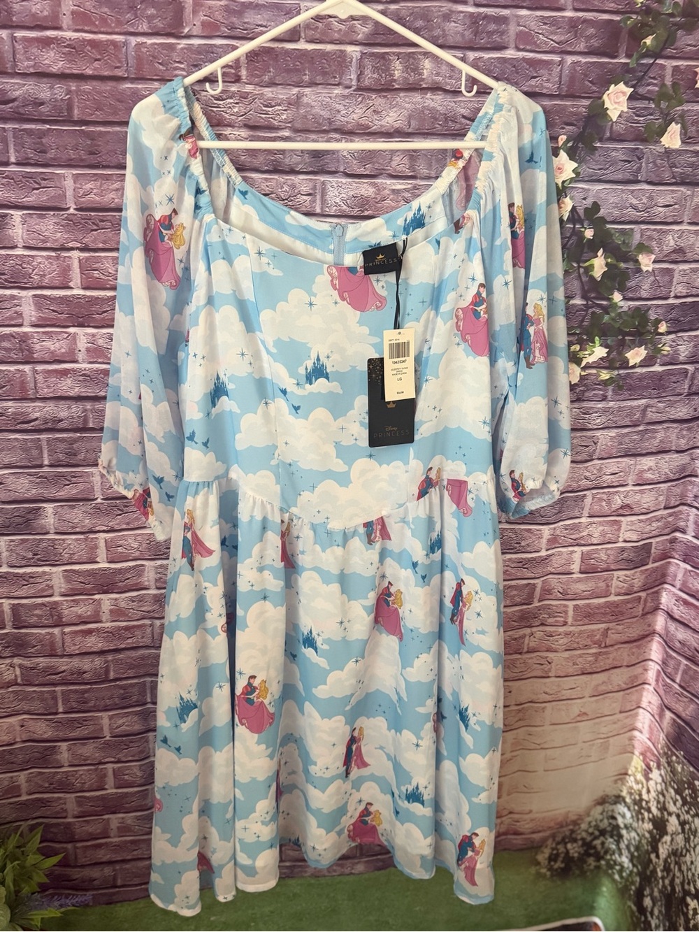 Hot Topic Light Blue Princess Cloud Print Dress Aurora sleeping beauty L new